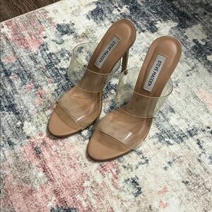 Steve Madden Clear-Strap Tan Heeled Mules